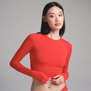 ❤️NWT SKIMS SLEEP SUPER CROPPED LONG SLEEVE TOP RUBY RED X-LARGE LIMITED EDITION